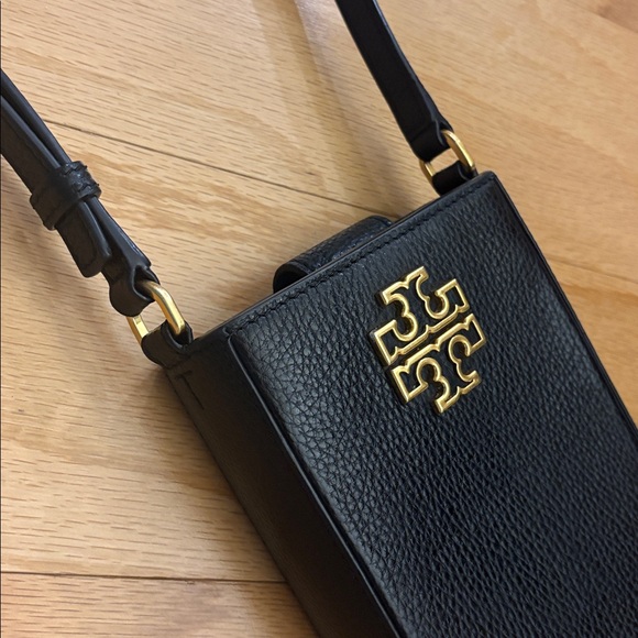 Tory Burch Britten Phone Crossbody pebble leather Black bag handbag - Picture 2 of 15